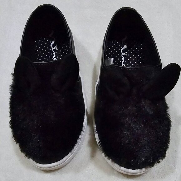 Nina Bunny Ear Slip-On Shoes ✦ Black Faux Fur Toddler Flats ✦ Whimsical Girls 10 - Picture 9 of 12